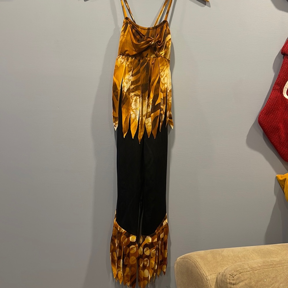 Baton twirling animal print jumpsuit. Child Large, cross strapped